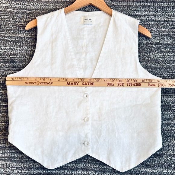 DISSH 100% Linen Sleeveless Vest Size 10 US White Button up Coastal Minimalist - Picture 9 of 11